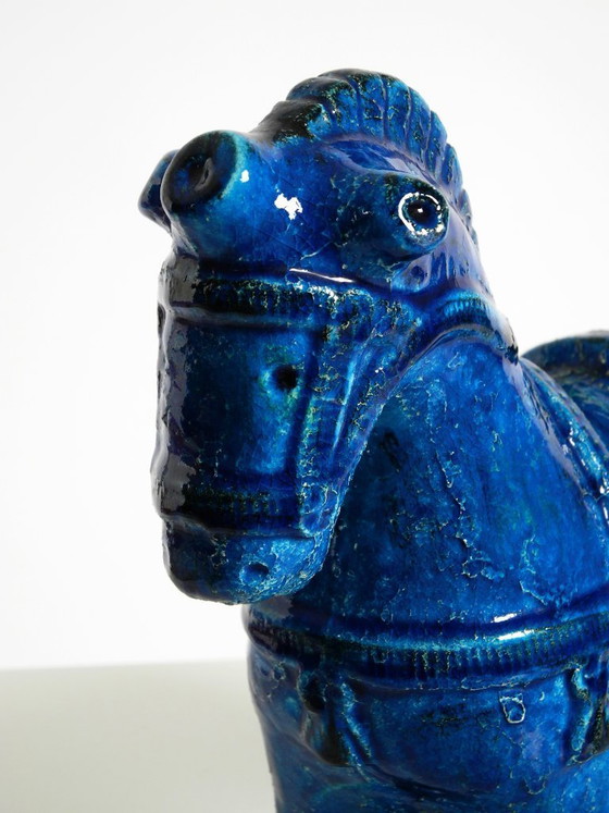 Image 1 of Wunderschönes Keramikpferd aus den 1960er Jahren aus der Kollektion „Rimini Blue“ von Aldo Londi für Bitossi, Italien.