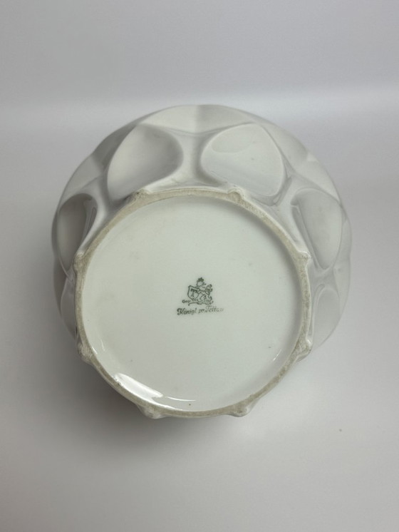 Image 1 of Mid-Century Ceramic High Gloss Enamel White Porcelain Vase with Geometric Relief by Königlich privilegierte Porzellanfabrik.