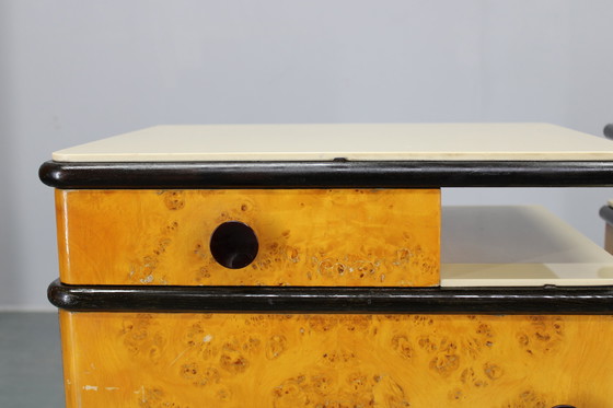 Image 1 of 1950s Pair of Bedside Tables/Nightstands in Birch Finish, Czechoslovakia