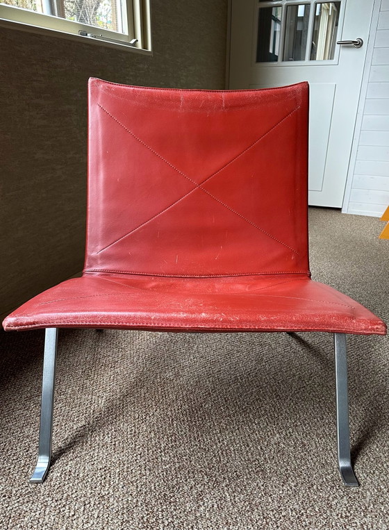 Poul Kjærholm PK 22 E. Kold Christensen Ensemble de 2 fauteuils lounge, Cuir, polished steel, Rouge (photo 4 sur 10)