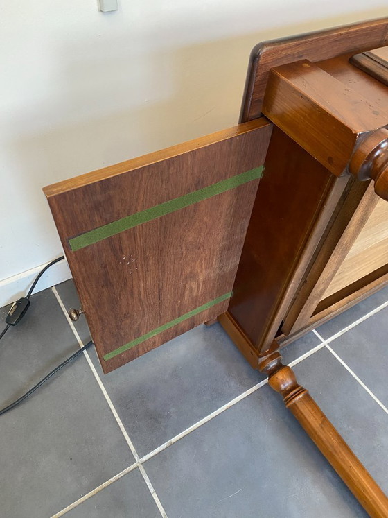 Image 1 of Bureau ancien merisier et marqueterie 2 tiroirs et 2 tablettes 112x60 h76cm