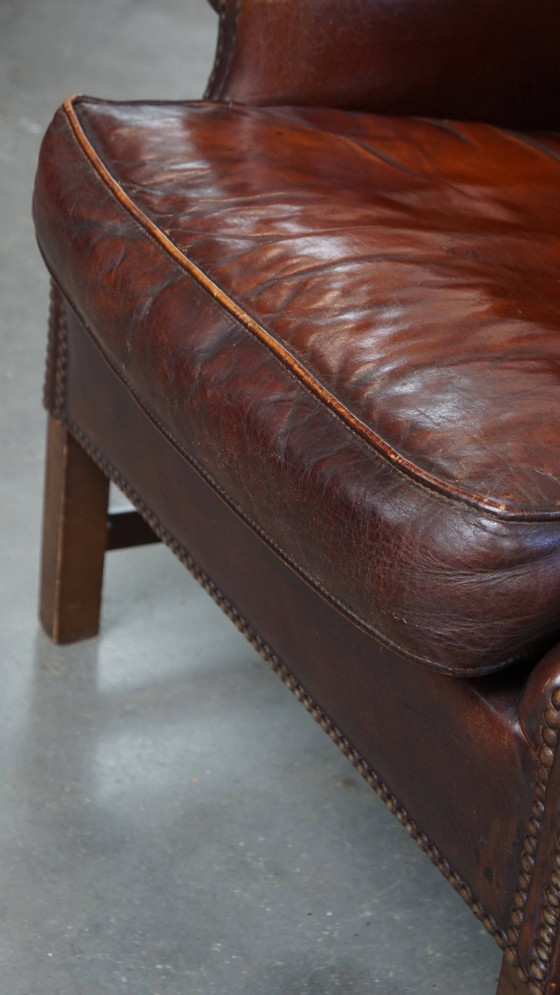Image 1 of Donkere Engelse stijl schapenleren oorfauteuil