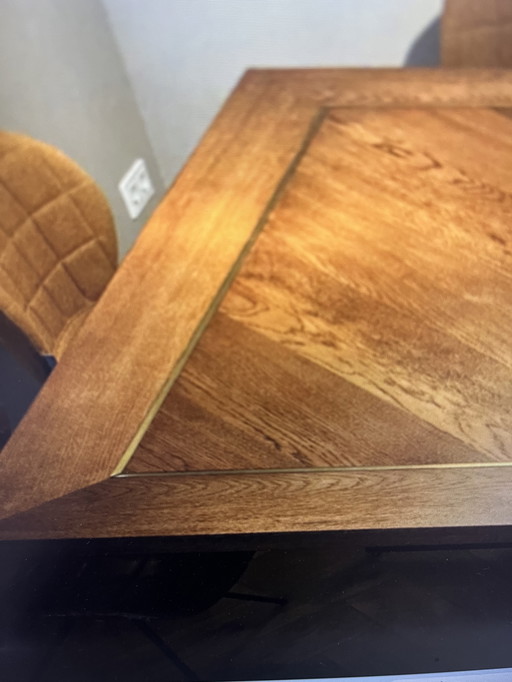 Eettafel eiken en messing