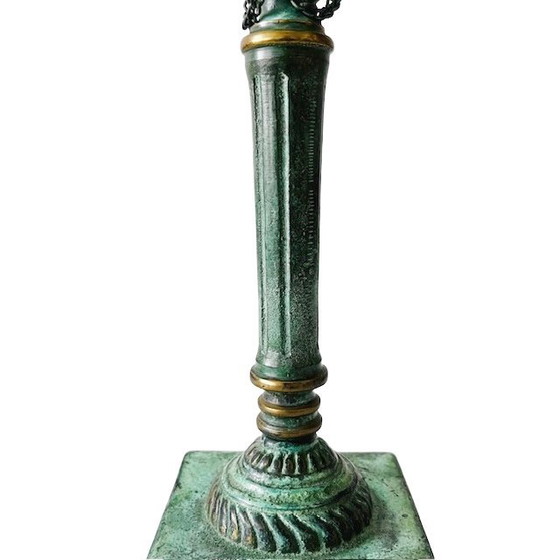 Image 1 of Antique bronze candlestick green patina 1900's