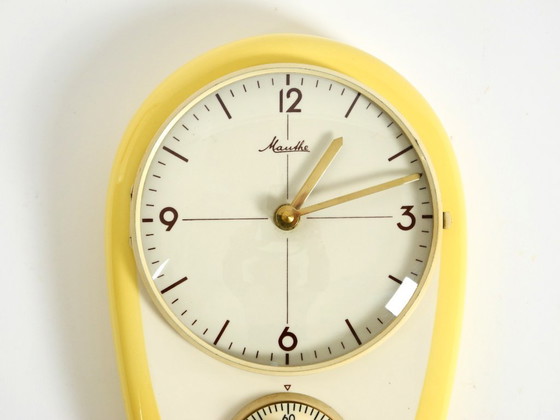 Image 1 of Beautiful battery-operated Mid-Century Modern wall clock by Mauthe with a glazed ceramic case