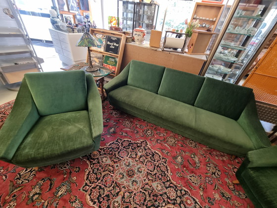 Image 1 of Bankstel in mid-century design uit de jaren 60/70 - Set van 3, groen