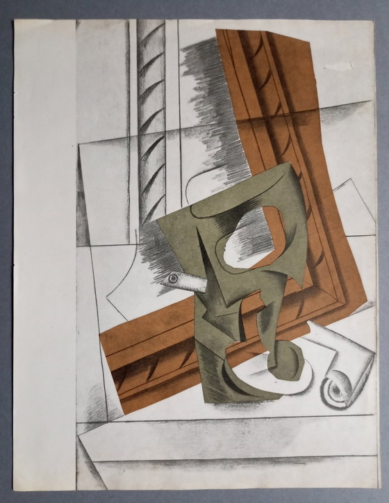 Image 1 of Pablo Picasso 'Pipe Et Verre Sur Une Table' Kubistische Collage, Original Lithographie 1914