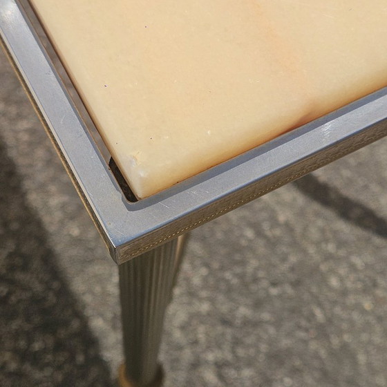 Image 1 of Tavolino da caffè vintage francese in marmo e ottone - Tavolo da cocktail - Tavolo da salotto - Stile Regency - Anni '70