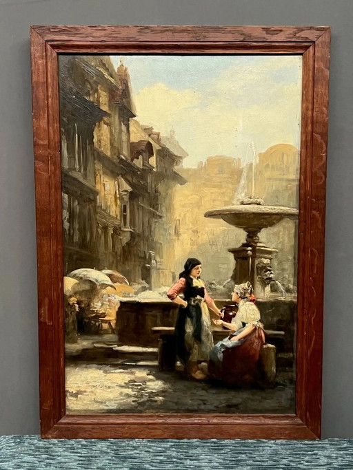 Painting "Girls at the fountain". – schilderijen tekeningen, Wood (photo 2 of 8)