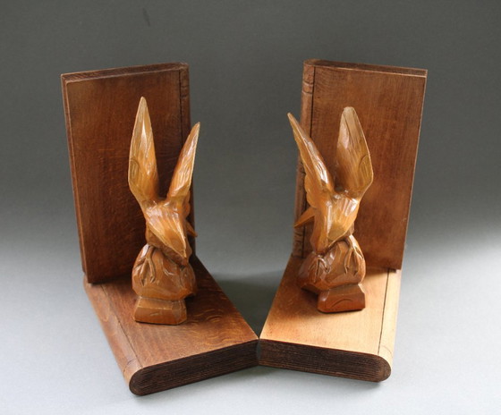 Image 1 of Art Deco bookends, eagle hand-carved from wood