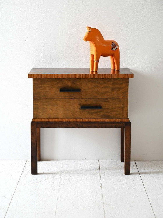 Image 1 of 1930s Scandinavian Art Deco Nightstand in Burl Wood