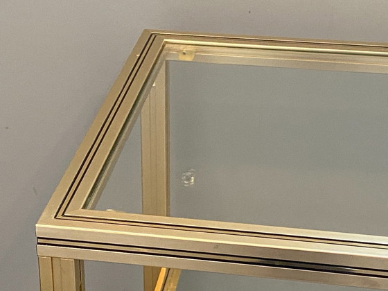 Image 1 of Meuble rangement télé hifi vidéo métal doré verre Pierre Vandel Paris 1970 vintage