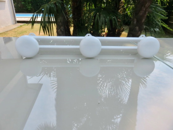 Image 1 of Wall-mounted coat rack with 3 hooks in white lacquered metal, 80s'.