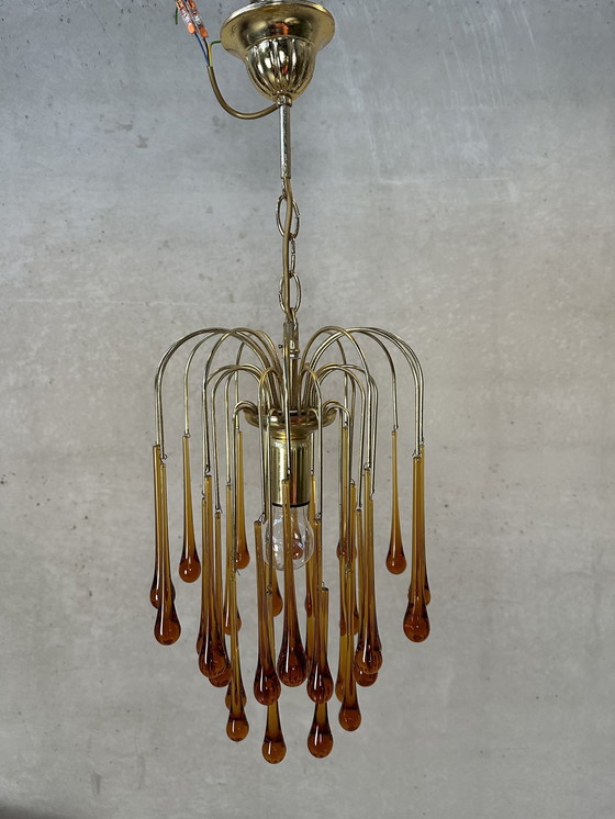 Image 1 of Vintage Amber 'Teardrop' Chandelier