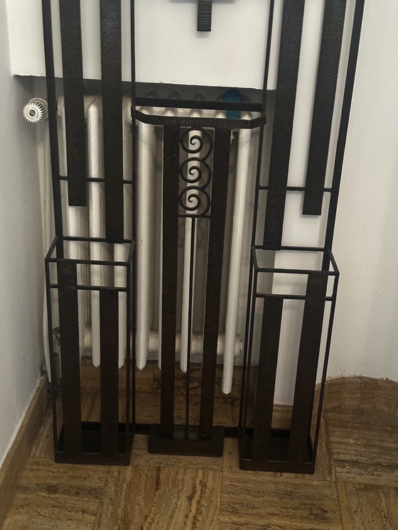 Image 1 of Art-Deco wrought-iron coat rack and Degue lamp