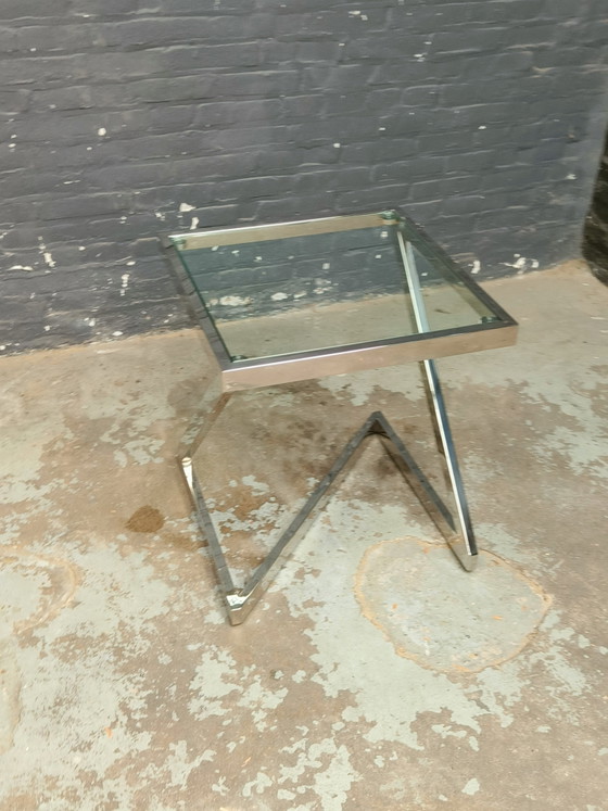Tavolo quadrato danese dal design postmoderno in cromo e vetro, nello stile di Gebra. – Tavolini, Glass (photo 10 of 15)