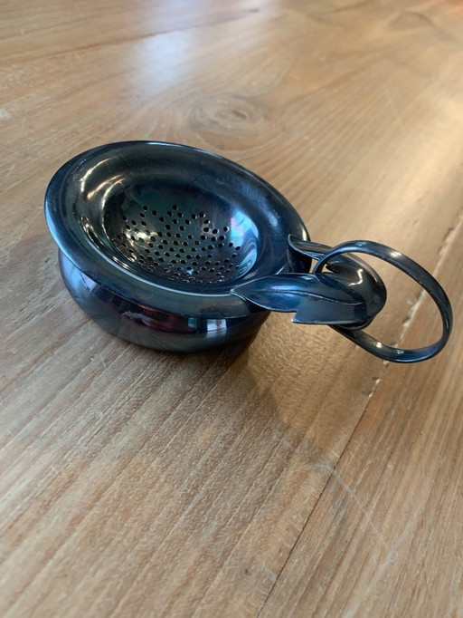 Colador de té de 2 piezas bañado en plata