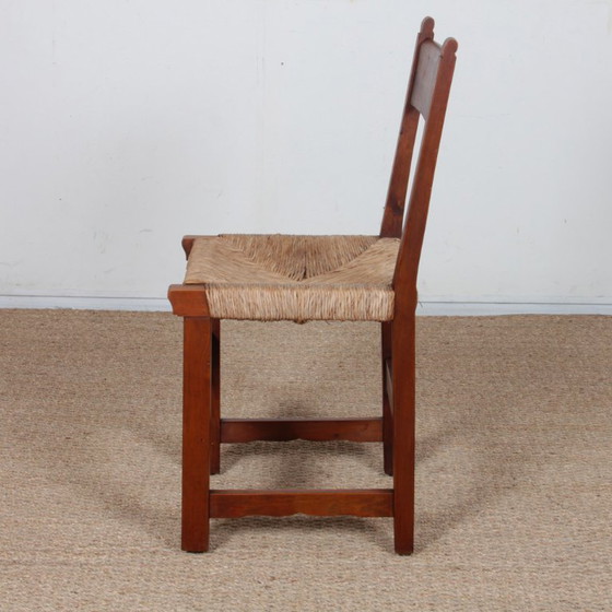 Image 1 of Set of 6 straw-seated wooden chairs, French work, 1950