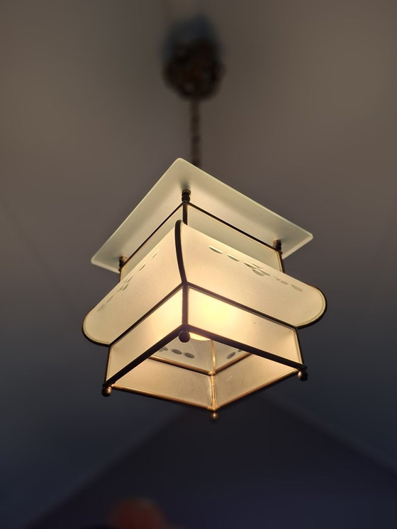 Hanging Ceiling light - Copper - Art Deco Amsterdam School., Amsterdamse school, Transparent (photo 13 of 15)
