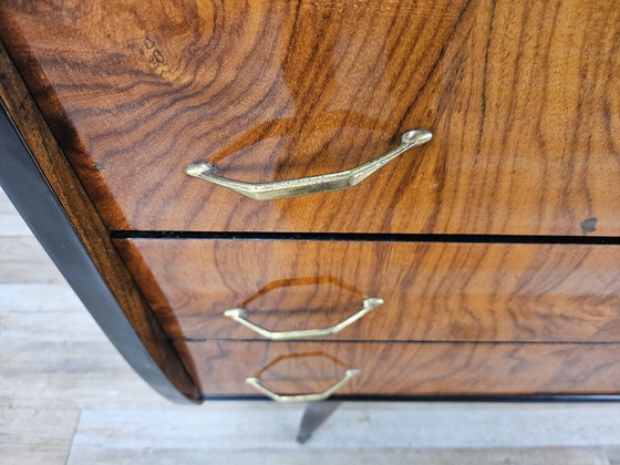 Image 1 of Jaren 50 ladekast met zes laden en glazen blad