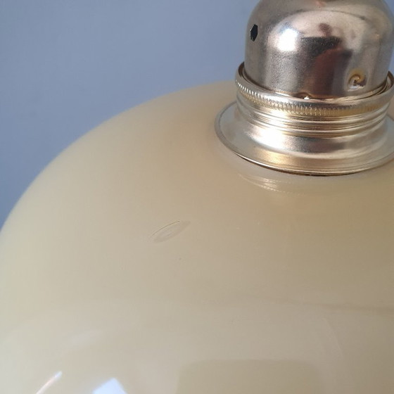 Vintage French Pendant Lamp - Pastel Yellow Opaline Glass – Metal (photo 11 of 12)