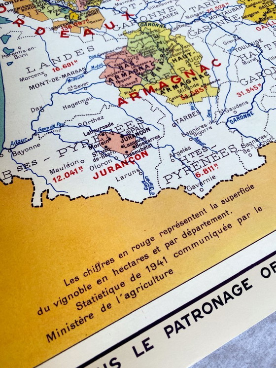 Image 1 of Vins de France 1949 - Vintage kaart van de wijngebieden - (84,1 x 118,9 cm)