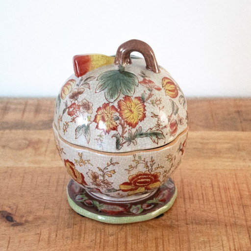 Bonbonnière cinese vintage in ceramica a forma di melone/zucca con motivi floreali