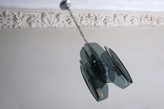 Image 1 of Lámpara colgante italiana de mediados de siglo con 9 cristales facetados