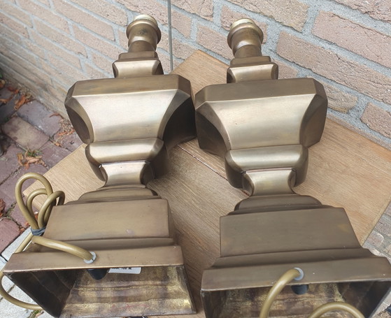Beautiful Heavy Set Jan Frantzen Brass Table Lamps – Hollywood Regency (H40cm) (photo 3 of 5)