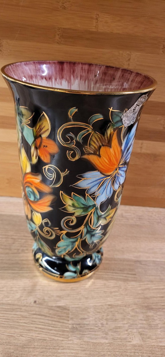 Vintage Vase Hubert Bequet Quaregnon - Hand-Painted with Gold – Ceramic (photo 6 of 15)