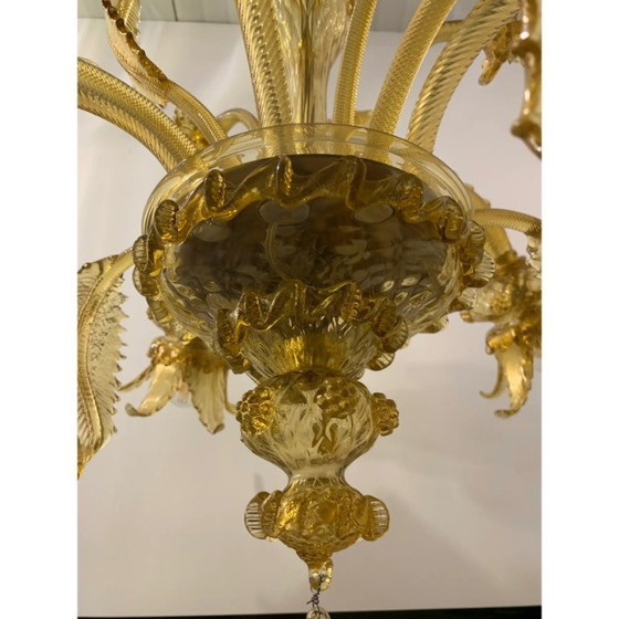 Image 1 of Lustre en verre de Murano, couleur ambre, orné de motifs floraux et de feuilles