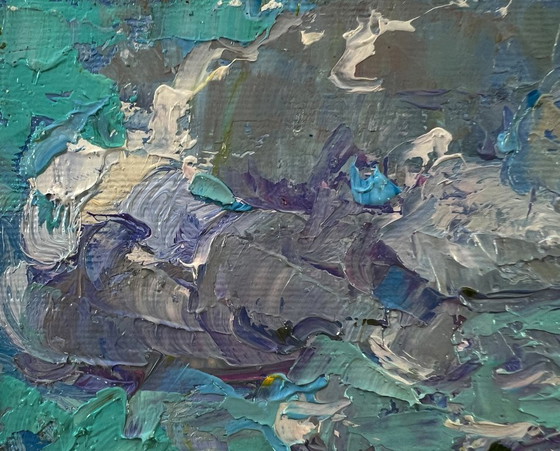 Originales Ölgemälde Sommerliche Naturlandschaft mit schwebenden Wolken – Gemälde & Zeichnungen, Canvas (photo 7 of 8)