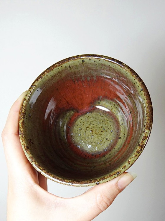 Image 1 of 6 handcrafted stoneware bowls glazed with ash, signed Tournay, vintage 1970-1990