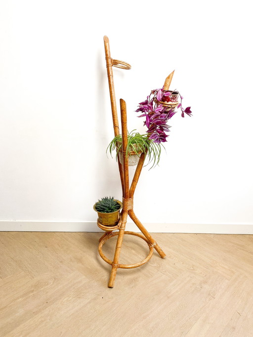 Porte-plante vintage en rotin et bambou Support de plantes