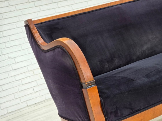 Image 1 of 1950s, Danish art deco 2-seater sofa, ash wood, furniture velour.