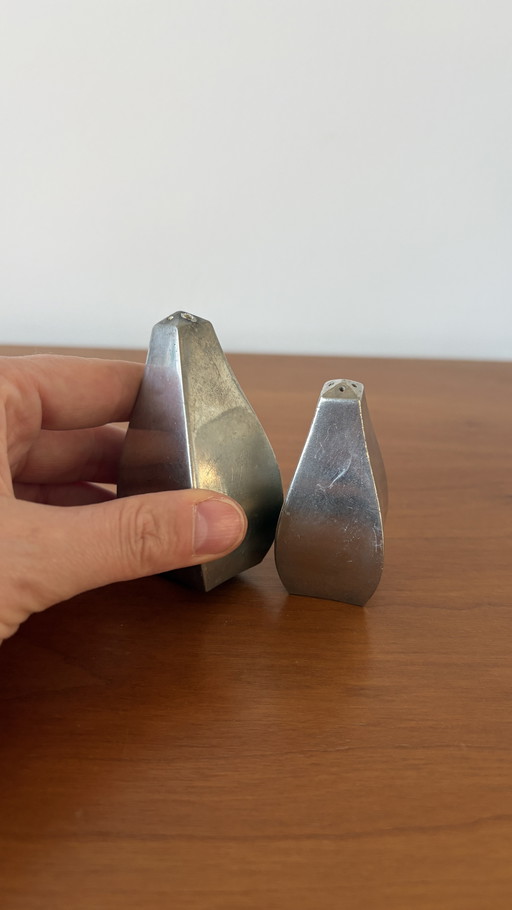 Antieke Just Andersen tinnen zout- en peperstrooiers: Deense art deco kruiden- en specerijenset