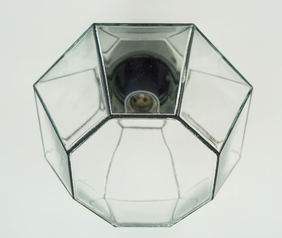 Image 1 of Vintage plafondlamp uit de jaren 60/70 van Glashütte Limburg, inbouwmodel, heldere glazen kap en metalen voet.