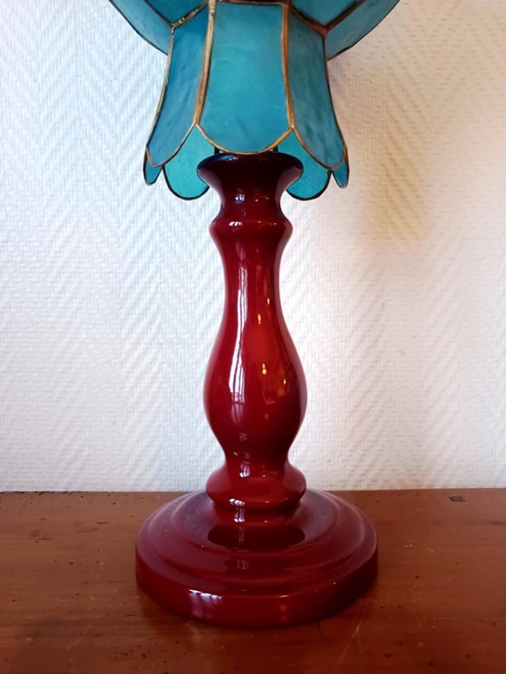 Image 1 of Lampada vintage in ceramica e madreperla blu