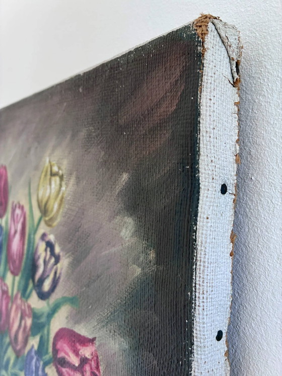 Image 1 of Vintage original flower oil painting, floral still life wall art