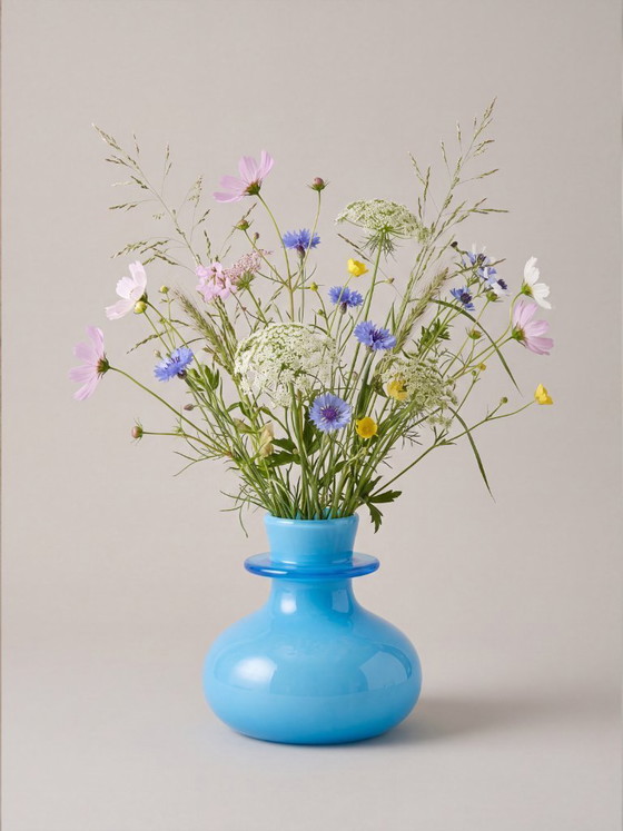 Image 1 of Kosta Boda designer vase by Erik Höglund in stunning turquoise color from 1950-1960.