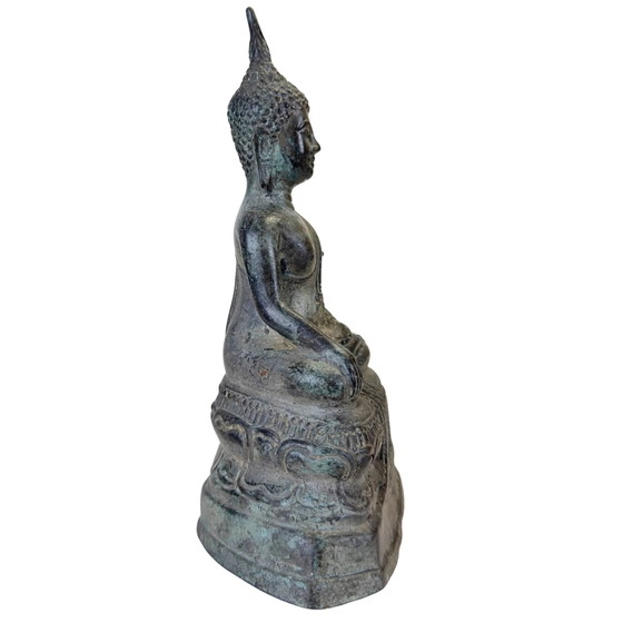 Antike thailändische Bronze-Buddha-Statue – Sukhothai-Stil – 23.5 cm – 1.6 kg – Bildhauerei (photo 3 of 10)