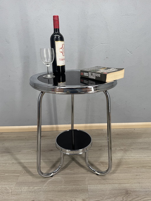 Table d'appoint Art déco intemporelle - chrome et verre noir