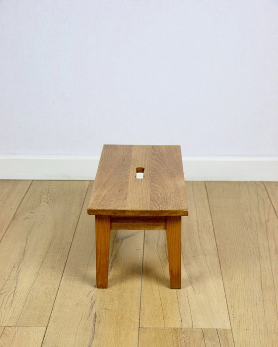 Image 1 of Wooden stool low rectangular seat ash wood