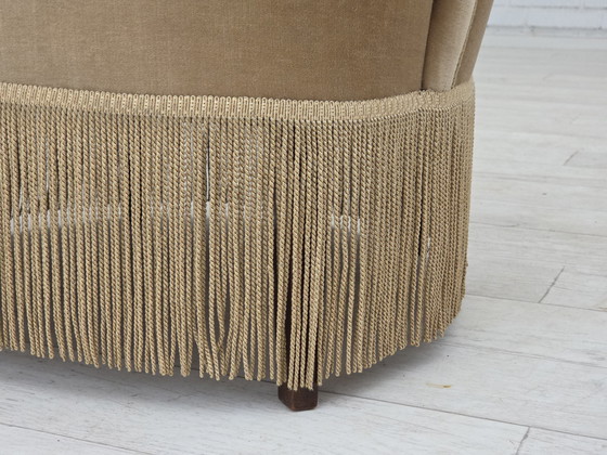 Image 1 of 1960er Jahre Dänischer Sessel in grün/braunem Möbelvelours, Originalzustand