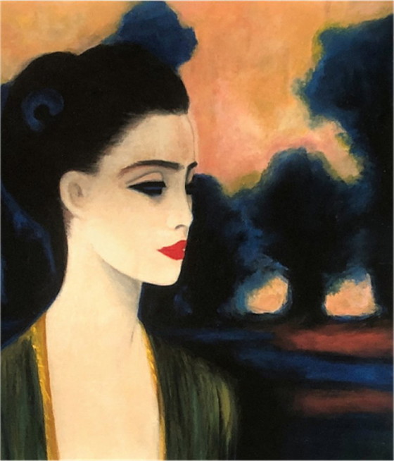 Image 1 of Art Deco Large Painting Portrait of a Woman Gouache 68x52 cm Signed C Janse