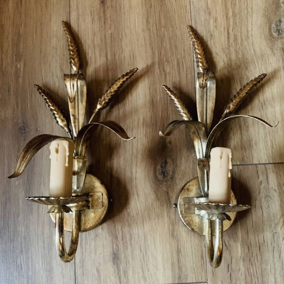Pair of gilded metal wheat ear wall lights (photo 2 of 17)