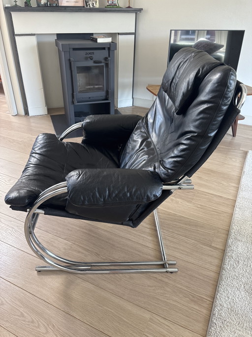 Fauteuil inclinable/salon vintage en cuir avec structure chromée – Chrome, Leather (photo 2 of 5)