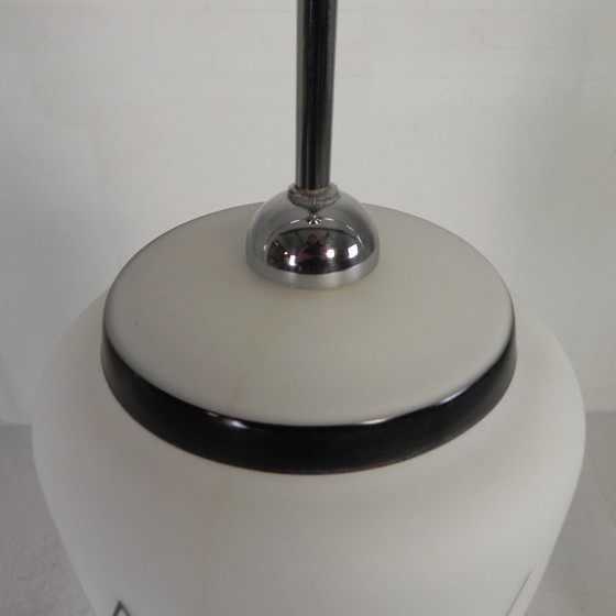 Image 1 of Vintage hanglamp met opaline kap met zwarte decoratie, jaren 50