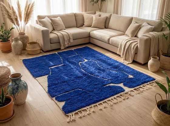 Image 1 of Handmade Moroccan Beni Ouraine Atlas Rug, 150/250 cm, Blue Pattern