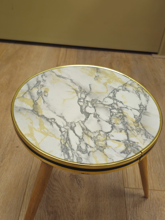 Image 1 of Vintage Marmer Plantentafeltje Tafeltje Bijzettafeltje 